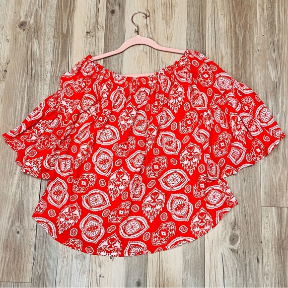 New Directions Size small Blouse Womens Orangeish red Off The Shoulder - Picture 3 of 5